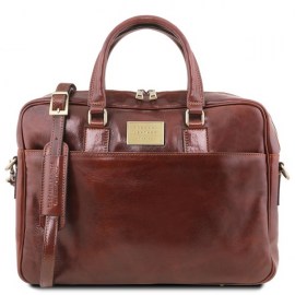 Leather laptop briefcase with front pocket- Urban  